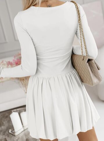 BLENCOT Women's Square Neck Bubble Dress Fall Long Sleeve Cocktail Party A Line Mini Dresses in Saudi Arabia