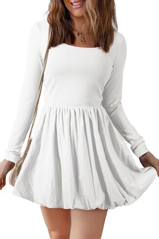BLENCOT Women's Square Neck Bubble Dress Fall Long Sleeve Cocktail Party A Line Mini Dresses in Saudi Arabia
