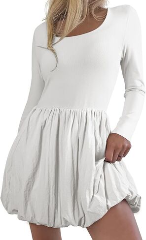 BLENCOT Women's Square Neck Bubble Dress Fall Long Sleeve Cocktail Party A Line Mini Dresses in Saudi Arabia