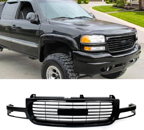 مجموعة شواية أمامية MIC متوافقة مع 1999-2002 GMC Sierra 1500 2500 & 2000-2006 GMC Yukon & 2000-2006 Yukon XL 1500 2500 (كروم + أسود غير لامع) in Kuwait