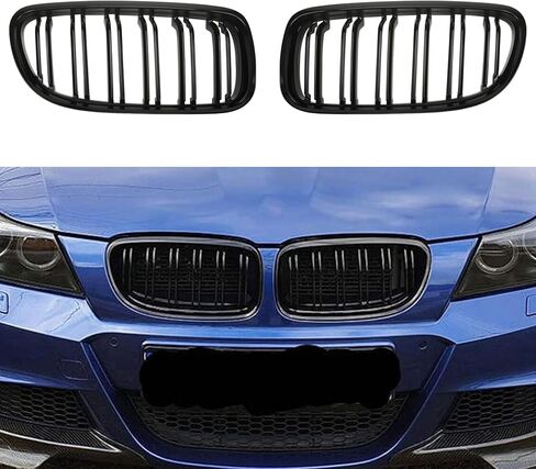شبكة أمامية لشبكة الكلى E90 تناسب BMW 320i 323i 325i 325xi 328i 328xi 330i 335i 335xi - 3 series 2005-2008 (شرائح مزدوجة لامعة باللون الأسود) in Kuwait