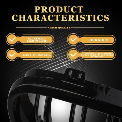 شبكة أمامية لشبكة الكلى E90 تناسب BMW 320i 323i 325i 325xi 328i 328xi 330i 335i 335xi - 3 series 2005-2008 (شرائح مزدوجة لامعة باللون الأسود) in Kuwait