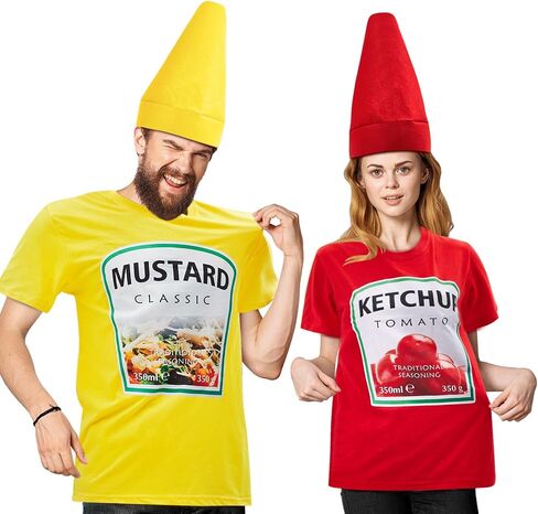 Toulite Halloween Yellow Mustard Red Ketchup Costume Matching Group T-shirt and Hat Halloween Couple Costume in Saudi Arabia