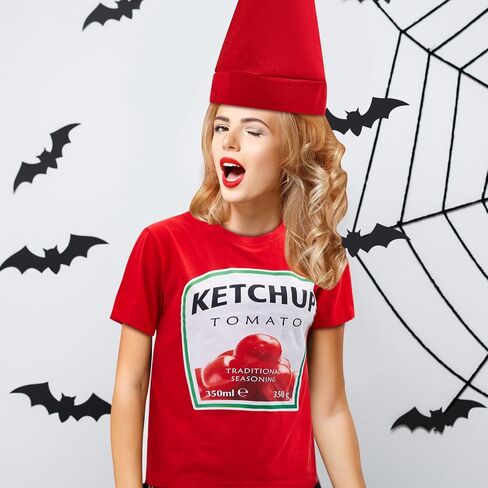 Toulite Halloween Yellow Mustard Red Ketchup Costume Matching Group T-shirt and Hat Halloween Couple Costume in Saudi Arabia