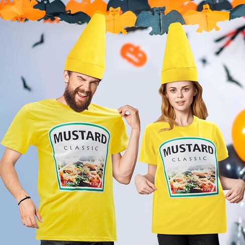 Toulite Halloween Yellow Mustard Red Ketchup Costume Matching Group T-shirt and Hat Halloween Couple Costume in Saudi Arabia