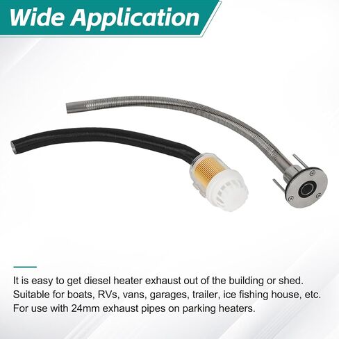 24mm Stainless Steel Exhaust Pipe Air Intake Filter and Pipe Double Wall Through the wall Connector Fitting Exhaust Wall Flange Port Socket for Diesel Parking Heater Install on RV, Greenhouse, Garages in Kuwait