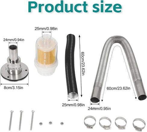 24mm Stainless Steel Exhaust Pipe Air Intake Filter and Pipe Double Wall Through the wall Connector Fitting Exhaust Wall Flange Port Socket for Diesel Parking Heater Install on RV, Greenhouse, Garages in Kuwait