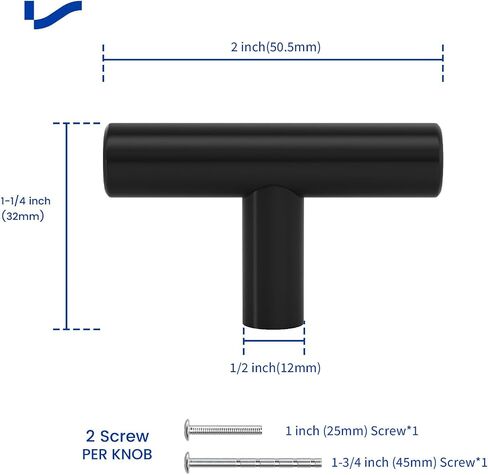 LONTAN 12 Pack Black Knobs for Cabinets and Drawers Kitchen Cabinet Knobs for Dresser Bathroom Modern T Bar Furniture Black Hardware,Stainless Steel in Saudi Arabia