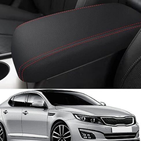 Car Center Console Armrest Cover for Kia Optima 2016 2017 2018 2019 2020 Leather Console Armrest Box Lid Cover Protector Cushion Saver Accessories,Black Stitches in Kuwait