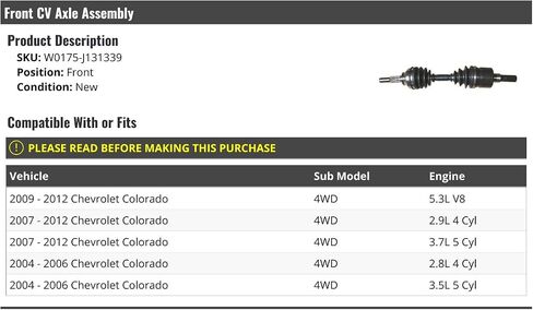 Front CV Axle Assembly - Compatible with 2004-2012 Chevy Colorado 4WD in Saudi Arabia