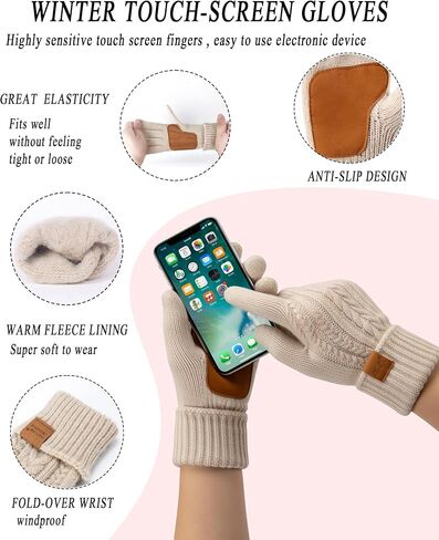 Winter Hat Scarf Gloves Set for Women Warm Cute Fleece Lined Beanie Pom Pom Long Scarf Touchscreen Gloves Cold Weather Gift in Saudi Arabia