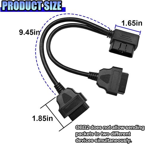 موزع Obd2 ذو الزاوية اليمنى، كابل تمديد 16 دبوس 1 ذكر إلى 2 أنثى obd2، كابل Y 30 سم/12 بوصة، محول سلك موسع obdii، ملحقات السيارة العالمية لجميع مركبات obd2 (أسود) in Saudi Arabia