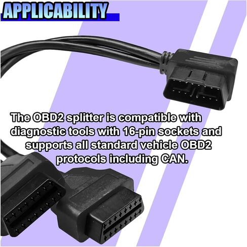 موزع Obd2 ذو الزاوية اليمنى، كابل تمديد 16 دبوس 1 ذكر إلى 2 أنثى obd2، كابل Y 30 سم/12 بوصة، محول سلك موسع obdii، ملحقات السيارة العالمية لجميع مركبات obd2 (أسود) in Saudi Arabia