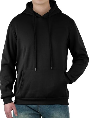 Mens Hooded Sweatshirt Casual Long Sleeve Fleece Hoodies Drawstring Workout Pullover with Kanga Pocket in Saudi Arabia