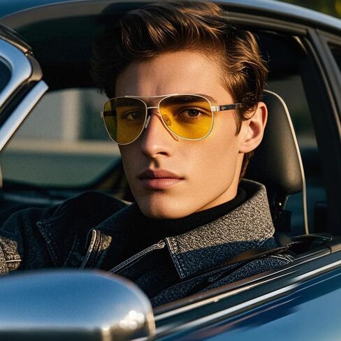 CARFIA Pilot Night Driving Glasses for Women Men, Trendy Night Vision Goggles Reduce Glare, Enhance Clarity for Safety CA3216 in Saudi Arabia