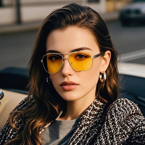 CARFIA Pilot Night Driving Glasses for Women Men, Trendy Night Vision Goggles Reduce Glare, Enhance Clarity for Safety CA3216 in Saudi Arabia