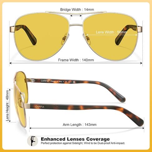 CARFIA Pilot Night Driving Glasses for Women Men, Trendy Night Vision Goggles Reduce Glare, Enhance Clarity for Safety CA3216 in Saudi Arabia