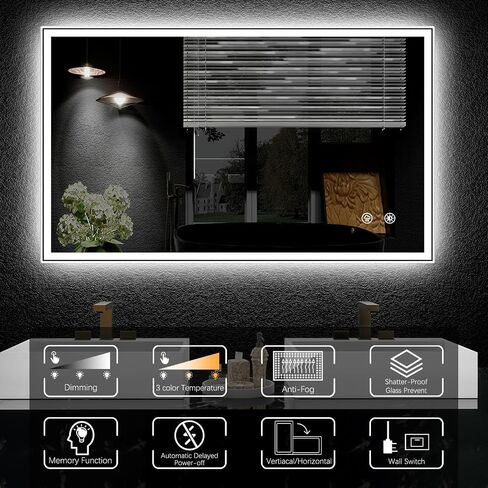 مرآة حمام LED مقاس 40 × 24، إضاءة خلفية مزدوجة وأمامية مضادة للضباب، مرآة LED قابلة للتعتيم للحمام، مرآة حمام مع أضواء مرآة زينة مثبتة على الحائط in Saudi Arabia
