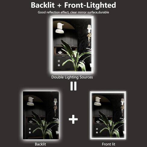 مرآة حمام LED مقاس 40 × 24، إضاءة خلفية مزدوجة وأمامية مضادة للضباب، مرآة LED قابلة للتعتيم للحمام، مرآة حمام مع أضواء مرآة زينة مثبتة على الحائط in Saudi Arabia
