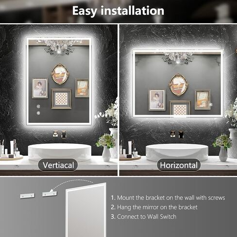 مرآة حمام LED مقاس 40 × 24، إضاءة خلفية مزدوجة وأمامية مضادة للضباب، مرآة LED قابلة للتعتيم للحمام، مرآة حمام مع أضواء مرآة زينة مثبتة على الحائط in Saudi Arabia