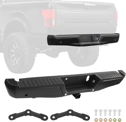 مجموعة المصد الخلفي الفولاذي باللون الأسود لاستبدال Ford F-150 2015-2020 مع وصلة السحب القصوى وفتحة مستشعر مساعد ركن السيارة استبدال FO1103191، 5L3Z17787AA، FL3Z17906B، FL3Z17787B in Saudi Arabia