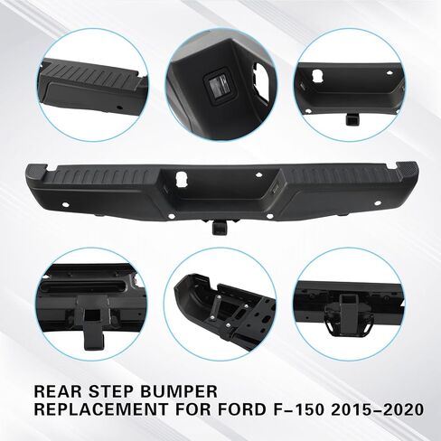 مجموعة المصد الخلفي الفولاذي باللون الأسود لاستبدال Ford F-150 2015-2020 مع وصلة السحب القصوى وفتحة مستشعر مساعد ركن السيارة استبدال FO1103191، 5L3Z17787AA، FL3Z17906B، FL3Z17787B in Saudi Arabia
