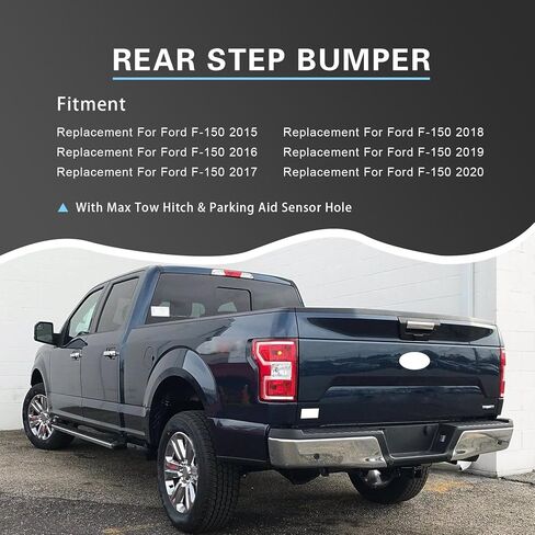 مجموعة المصد الخلفي الفولاذي باللون الأسود لاستبدال Ford F-150 2015-2020 مع وصلة السحب القصوى وفتحة مستشعر مساعد ركن السيارة استبدال FO1103191، 5L3Z17787AA، FL3Z17906B، FL3Z17787B in Saudi Arabia