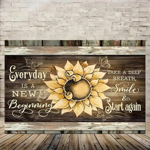 Sunflower Butterfly Wooden Vintage Rustic Canvas Wall Art - 12x18in Unframed Poster- Home & Office Decor for Living Room, Bedroom, Kitchen & Cafe in Saudi Arabia
