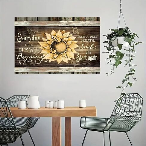 Sunflower Butterfly Wooden Vintage Rustic Canvas Wall Art - 12x18in Unframed Poster- Home & Office Decor for Living Room, Bedroom, Kitchen & Cafe in Saudi Arabia