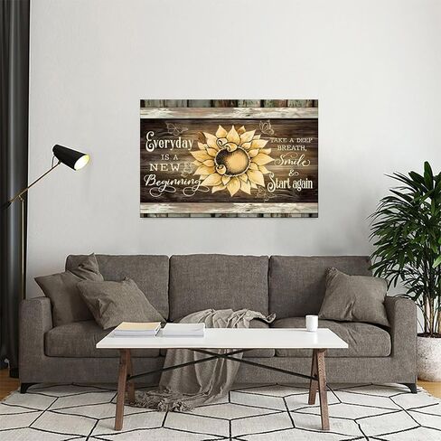 Sunflower Butterfly Wooden Vintage Rustic Canvas Wall Art - 12x18in Unframed Poster- Home & Office Decor for Living Room, Bedroom, Kitchen & Cafe in Saudi Arabia