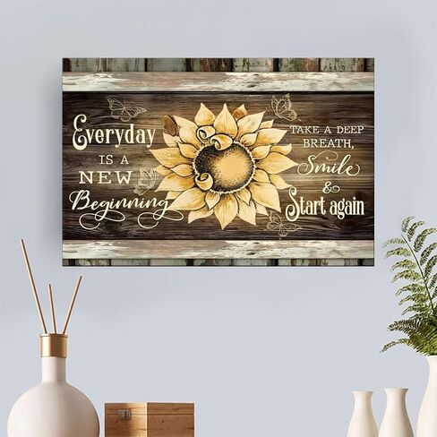 Sunflower Butterfly Wooden Vintage Rustic Canvas Wall Art - 12x18in Unframed Poster- Home & Office Decor for Living Room, Bedroom, Kitchen & Cafe in Saudi Arabia