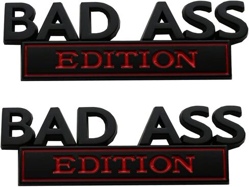 2 Pack Bad Ass Edition Emblems 3D Metal Badass Badge Front Hood Sticker Decal Replacement for Cars, Trucks, Motorcycles, Boats & Laptops (Black/Red) in Saudi Arabia