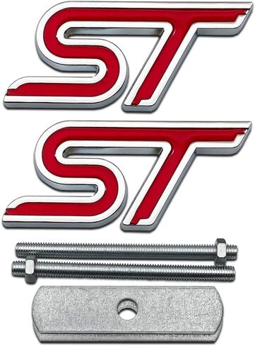1Pcs Chrome Metal Front Hood Grille ST Emblem + 1Pcs Car Lid Trunk Logo Racing SUV Coupe Sport Turbo Badge (Black) in Kuwait