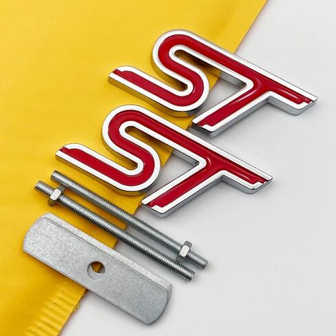 1Pcs Chrome Metal Front Hood Grille ST Emblem + 1Pcs Car Lid Trunk Logo Racing SUV Coupe Sport Turbo Badge (Black) in Kuwait