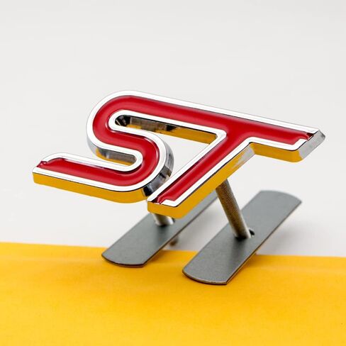 1Pcs Chrome Metal Front Hood Grille ST Emblem + 1Pcs Car Lid Trunk Logo Racing SUV Coupe Sport Turbo Badge (Black) in Kuwait