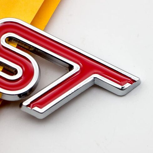 1Pcs Chrome Metal Front Hood Grille ST Emblem + 1Pcs Car Lid Trunk Logo Racing SUV Coupe Sport Turbo Badge (Black) in Kuwait