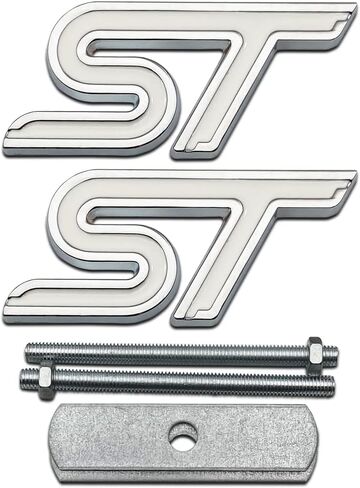 1Pcs Chrome Metal Front Hood Grille ST Emblem + 1Pcs Car Lid Trunk Logo Racing SUV Coupe Sport Turbo Badge (Black) in Kuwait