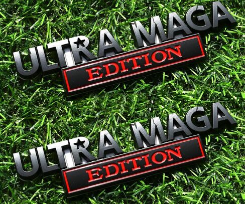 قطعتان من شارات السيارة المرتفعة ثلاثية الأبعاد بطبعة Ultra MAGA، شارات سيارة كلاسيكية ذات طابع شخصي مع لاصق قوي، ملصقات منقوشة لتزيين الجسم الخارجي للسيارات شاحنة سيارة SUV RV (كروم أسود) in Kuwait