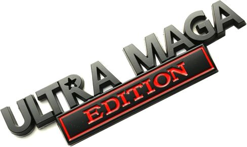 قطعتان من شارات السيارة المرتفعة ثلاثية الأبعاد بطبعة Ultra MAGA، شارات سيارة كلاسيكية ذات طابع شخصي مع لاصق قوي، ملصقات منقوشة لتزيين الجسم الخارجي للسيارات شاحنة سيارة SUV RV (كروم أسود) in Kuwait