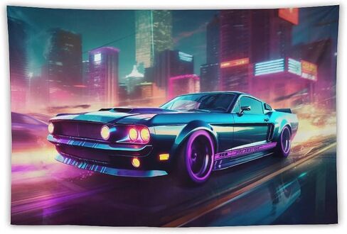CLiqr Sci Fi Jdm سيارة العضلات مستقبلية نيون لهب سرعة نسيج الجدار شنقا الديكور الجمالي لغرفة النوم غرفة المعيشة جدار الفن المفروشات 60 "× 90" in Kuwait