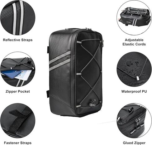 رف الدراجة الخلفي مع عاكس كبير الحجم، رف شحن الدراجة مع دعامات تثبيت طويلة جدًا، رف حامل جولات عالمي قابل للتعديل، رف دراجة ذو سعة كبيرة in Kuwait