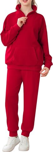 LecGee الفتيات ربع الرمز البريدي Sweatsuit الاطفال السراويل مجموعات الياقة المدورة الصوف مجموعة الملابس الخريف 2 قطعة وتتسابق للفتيات في سن المراهقة in Kuwait