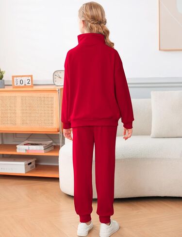 LecGee الفتيات ربع الرمز البريدي Sweatsuit الاطفال السراويل مجموعات الياقة المدورة الصوف مجموعة الملابس الخريف 2 قطعة وتتسابق للفتيات في سن المراهقة in Kuwait