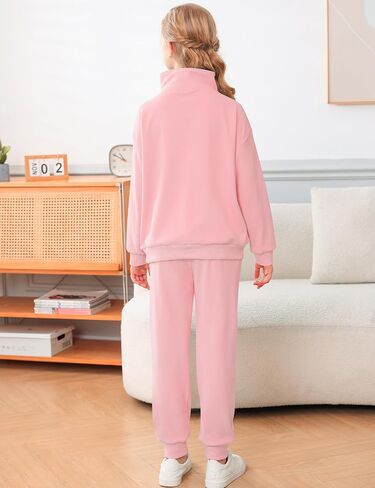 LecGee Girls Quarter zip Sweatsuit Kids Pants Sets Turtleneck Fleece Clothing Set Fall 2 Piece Outfits for Teen Girl in Saudi Arabia