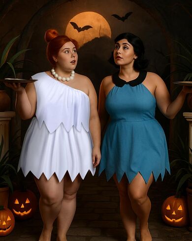 Mepase Plus Size 5 Pack Cave Woman White Costume Set for Women, Prehistoric Retro Cosplay Outfit with Pebble Necklace, Classic Cartoon Style Halloween Party Dress, Vintage Animated Character Look in Saudi Arabia