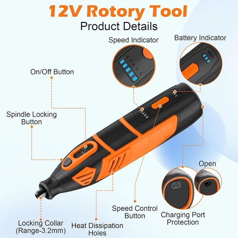 أداة Hardell Cordless Rotary Tool 12V ، 6 سرعات طاقة أدوات دوارة مع شاشة عرض ، 80pcs ملحقات ، بطارية 2000 مللي أمبير في الساعة الصنفرة ، نحت ، تلميع ، حفر ، قطع in Kuwait