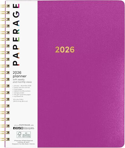 PAPERAGE 2025 Weekly & Monthly Hardcover Planner (Dark Green), 12 Month (January 2025 - December 2025), 5.7 in x 8 in, Weekly & Monthly Spreads, Includes Additional Note Pages, Back Pocket & Trackers in Kuwait