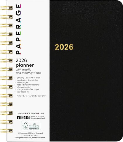 مخطط غلاف فني أسبوعي وشهري من الورق 2025 (أخضر داكن)، 12 شهرًا (يناير 2025 - ديسمبر 2025)، 5.7 بوصة × 8 بوصة، فروق أسبوعية وشهرية، يتضمن صفحات ملاحظات إضافية وجيب خلفي وأجهزة تتبع in Kuwait