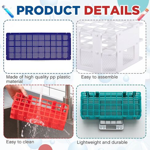 4 Pcs Plastic Test Tube Rack Test Tube Holder Rack Detachable Tube Holder for 16mm Test Tubes (60 Hole,Blue,Red,White,Green) in Saudi Arabia