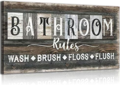 Bathroom Rules Canvas Wall Art Farmhouse Bathroom Sign Picture Vintage Rustic Poster Prints WASH BRUSH FLOSS FLUSH Humorous Sayings Wall Decor for Laundry Room Washroom Toilet Restroom 8x16in Framed in Saudi Arabia